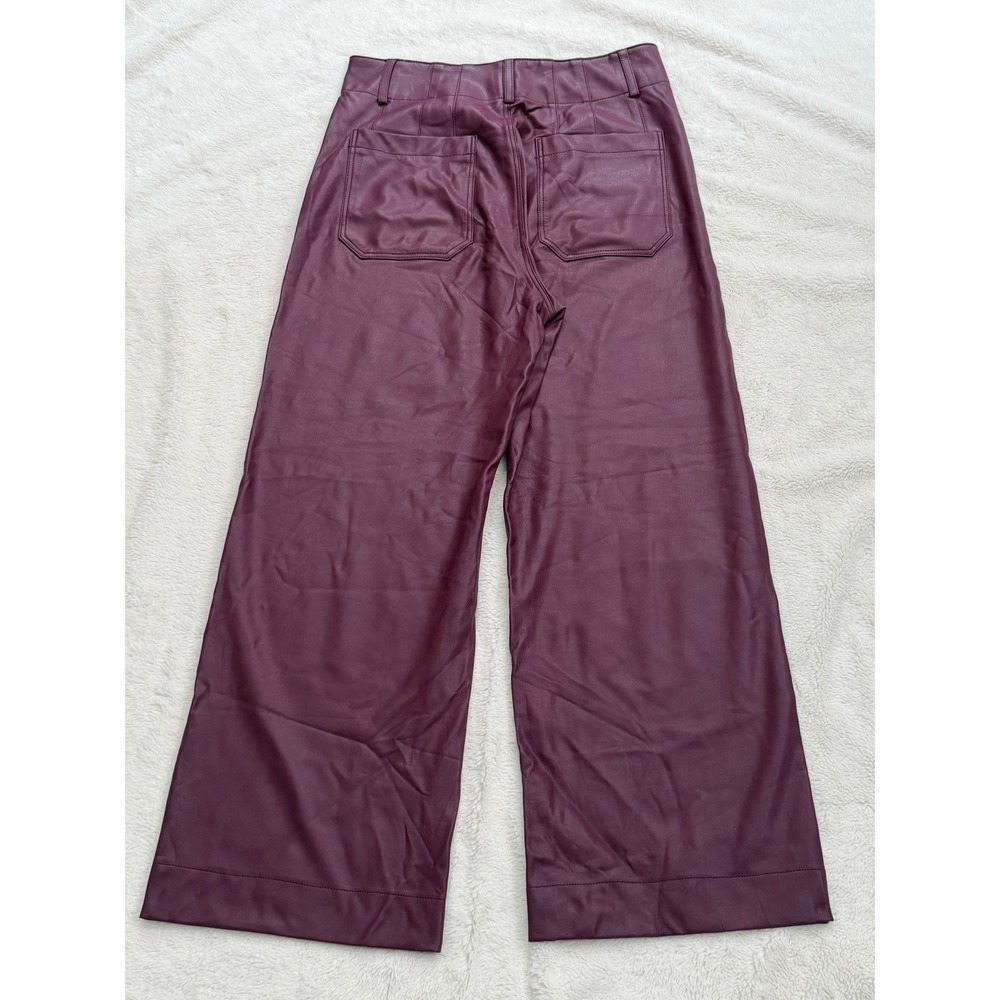 Maeve Anthropologie Colette Cropped Faux Leather Wide Leg Pants Burgundy Plum 28 - Picture 9 of 12
